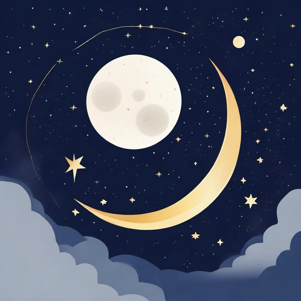 A banner featuring the moon, Saturn, and stars