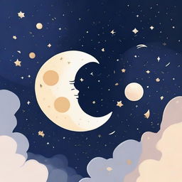 A banner featuring the moon, Saturn, and stars