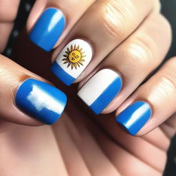 A close-up image of nails featuring the Uruguay flag design