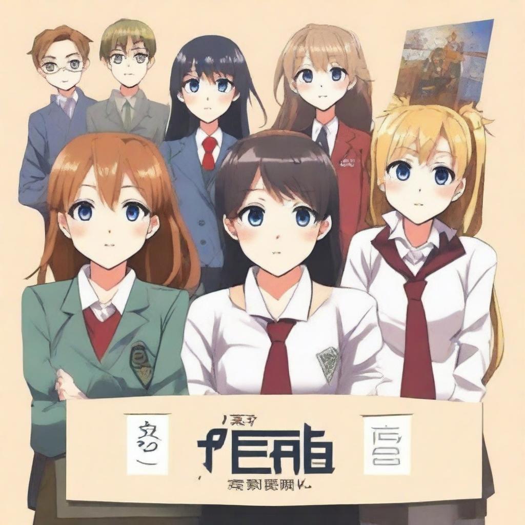 Create an anime-style book cover featuring six student council members