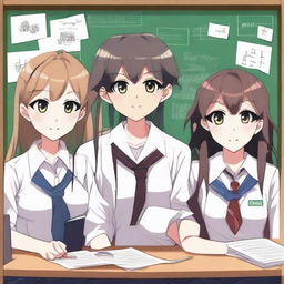 Create an anime-style image featuring six student council members, consisting of 2 boys and 4 girls