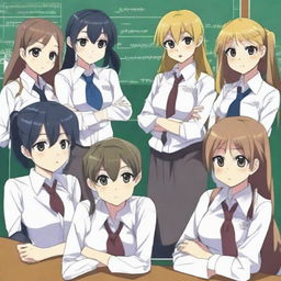 Create an anime-style image featuring six student council members, consisting of 2 boys and 4 girls