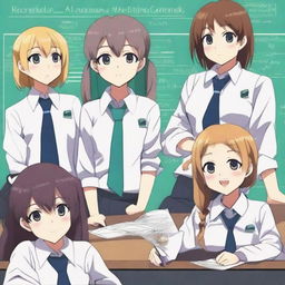 Create an anime-style image featuring six student council members, consisting of 2 boys and 4 girls