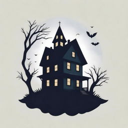 An ultimate horror revamp for the crime story channel logo, manifesting pure terror with horrifying elements like a haunted house, ghostly apparition, foreboding full moon and haunted trees.
