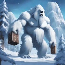 In the icy heart of a secluded mountain range, roams a colossal yeti adorned with fur as white as freshly fallen snow