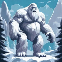 In the icy heart of a secluded mountain range, roams a colossal yeti adorned with fur as white as freshly fallen snow