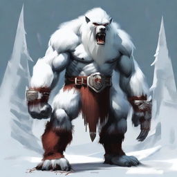 In the midst of a frozen realm stands a towering yeti, its massive frame draped in a mantle of white fur
