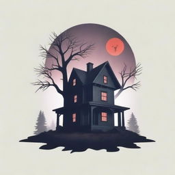 A photo-realistic, spine-chilling update to the crime story channel's logo featuring eerie elements like a creepy derelict house, a spectral figure, a blood moon, and skeletal trees shrouded in fog.