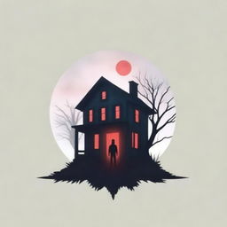 A photo-realistic, spine-chilling update to the crime story channel's logo featuring eerie elements like a creepy derelict house, a spectral figure, a blood moon, and skeletal trees shrouded in fog.