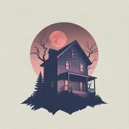 A photo-realistic, spine-chilling update to the crime story channel's logo featuring eerie elements like a creepy derelict house, a spectral figure, a blood moon, and skeletal trees shrouded in fog.