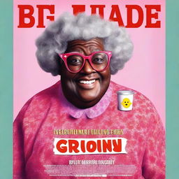 Create a movie poster featuring a big black man dressed up as a granny