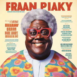 Create a movie poster featuring a big black man dressed up as a granny