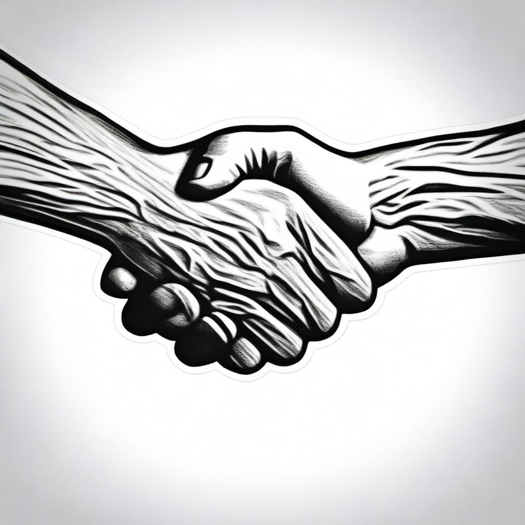 A young hand shaking hands with an old hand, sketched in black and white