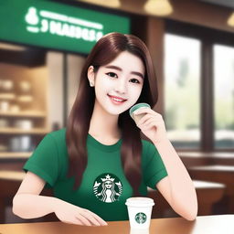 A beautiful girl, representing your brother's dream girl, offering a Starbucks coffee