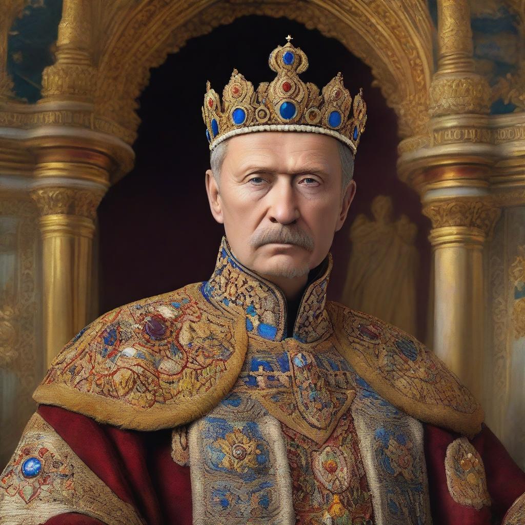 The image features a middle-aged Russian Emperor, dressed in opulent imperial attire