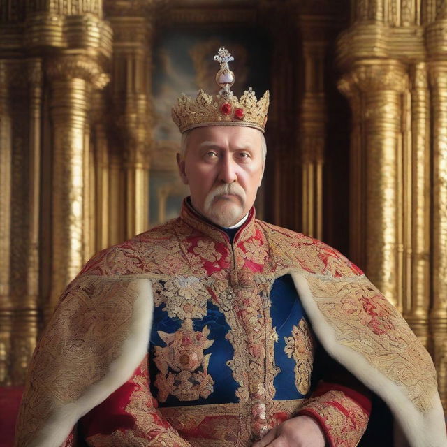The image features a middle-aged Russian Emperor, dressed in opulent imperial attire