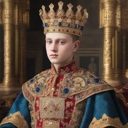 The image features a young Russian Emperor, dressed in opulent imperial attire