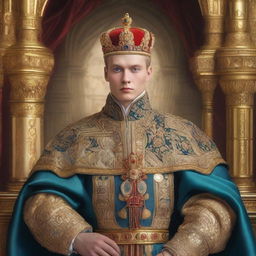 The image features a young Russian Emperor, dressed in opulent imperial attire