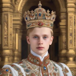 The image features a young Russian Emperor, dressed in opulent imperial attire