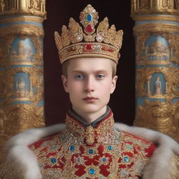 The image features a young Russian Emperor, dressed in opulent imperial attire