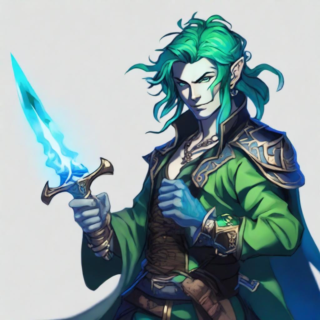 A water male genasi warlock named Brook, who is the pirate king