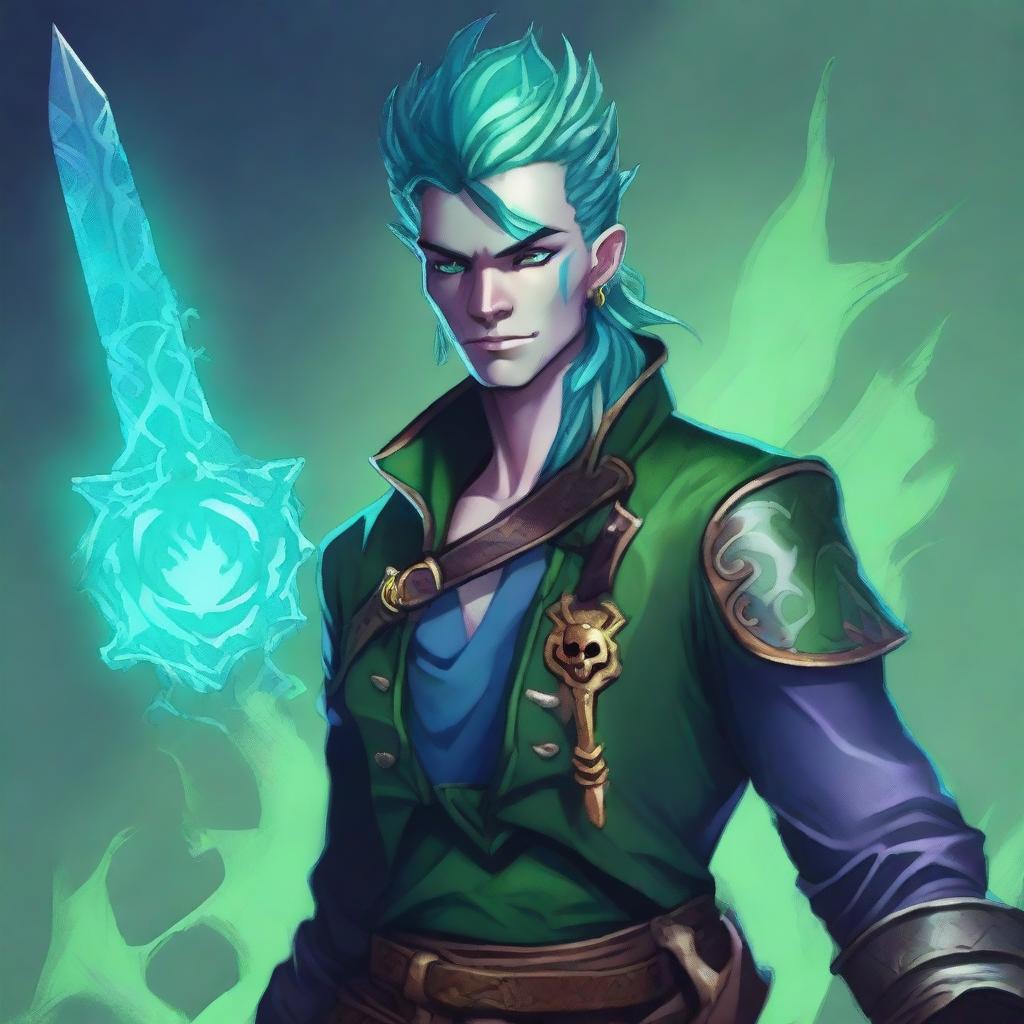 A water male genasi warlock named Brook, who is the pirate king