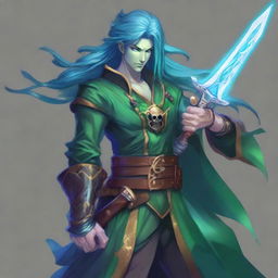 A water male genasi warlock named Brook, who is the pirate king