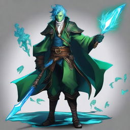 A water male genasi warlock named Brook, who is the pirate king