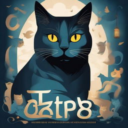 Create a high quality illustration for a book cover titled 'Cats and Mystery: Between Legends and Superstitions'