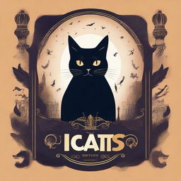 Create a high quality illustration for a book cover titled 'Cats and Mystery: Between Legends and Superstitions'
