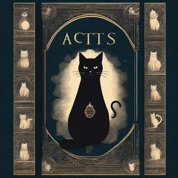 Design a book cover titled 'Cats and Mystery: Between Legends and Superstitions'