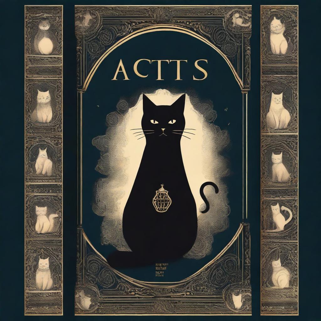 Design a book cover titled 'Cats and Mystery: Between Legends and Superstitions'