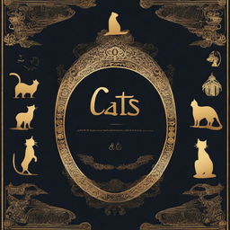 Design a book cover titled 'Cats and Mystery: Between Legends and Superstitions'