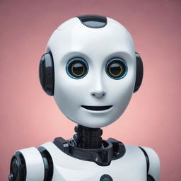 A futuristic, sleek chatbot robot with digital eyes and a friendly expression, designed to represent advanced AI technology.