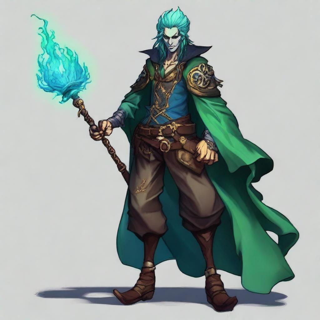 A water male genasi warlock named Brook, who is the pirate king