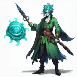 A water male genasi warlock named Brook, who is the pirate king