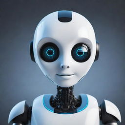 A futuristic, sleek chatbot robot with digital eyes and a friendly expression, designed to represent advanced AI technology.