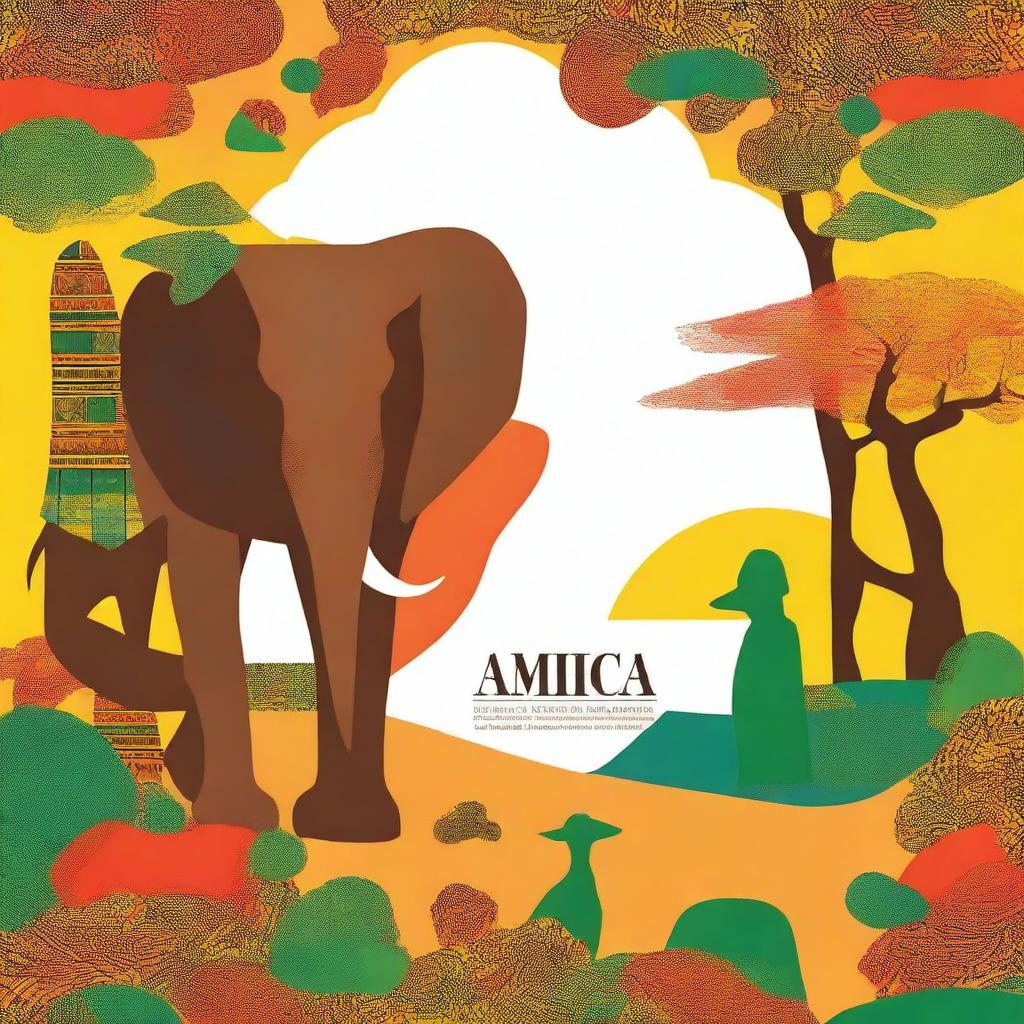 Design a book cover that represents the essence of Africa, showcasing its diverse landscapes, wildlife, and rich cultural heritage