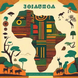 Design a book cover that represents the essence of Africa, showcasing its diverse landscapes, wildlife, and rich cultural heritage