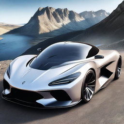 A beautiful, original, and realistic hypercar with sleek aerodynamic lines, futuristic design elements, and a luxurious interior