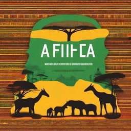 Create a book cover that captures the essence of Africa, highlighting its diverse landscapes, rich cultural heritage, and majestic wildlife