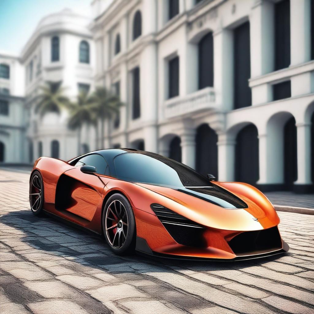 A beautiful, original, and realistic supercar with sleek and aerodynamic lines, cutting-edge design features, and a luxurious interior