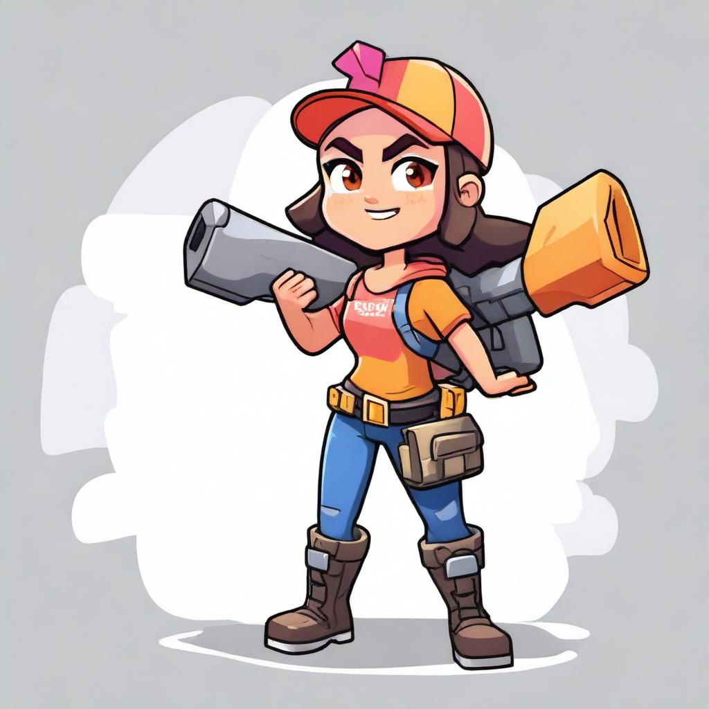 Create a character in the style of Brawl Stars, featuring a girl wielding a chainsaw