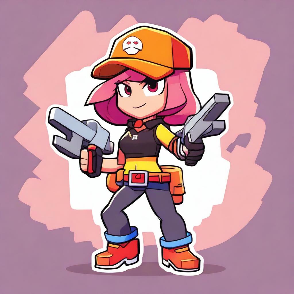 Create a character in the style of Brawl Stars, featuring a girl wielding a chainsaw