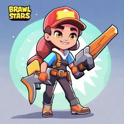 Create a character in the style of Brawl Stars, featuring a girl wielding a chainsaw