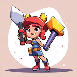 Create a character in the style of Brawl Stars, featuring a girl wielding a chainsaw