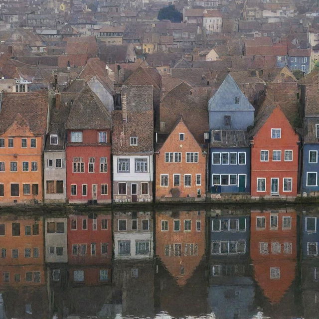 City with 10,000 varied houses reflecting different architectural styles.