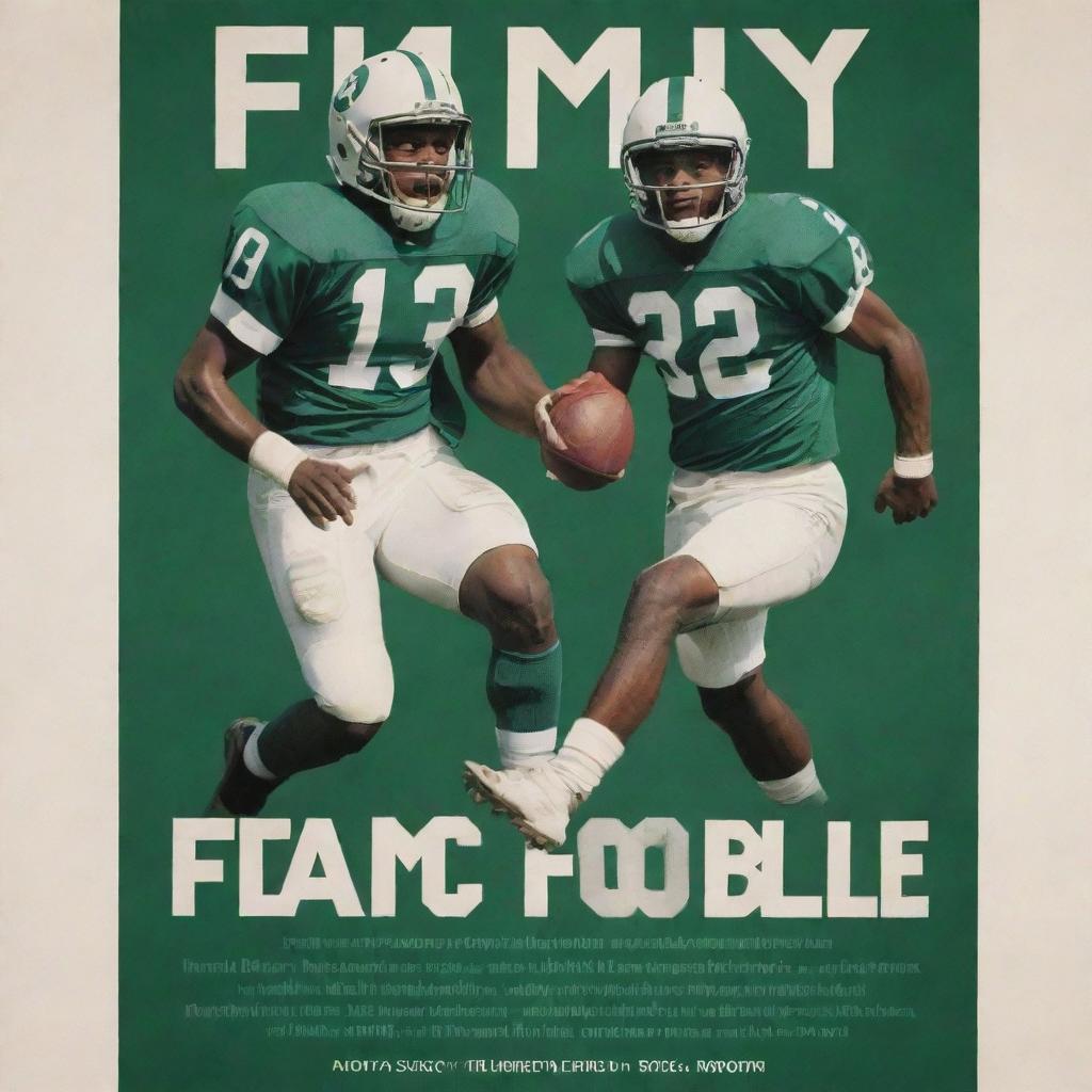 A striking sports poster intended for 'Fiam Football' featuring eye-catching imagery of players in motion, team's emblem, and large, bold text.