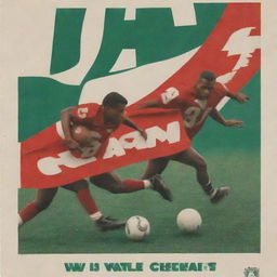 A striking sports poster intended for 'Fiam Football' featuring eye-catching imagery of players in motion, team's emblem, and large, bold text.