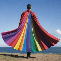 A vibrant, billowing superhero cape composed entirely of tangible eBooks, rich in detail and color, flowing in the wind.